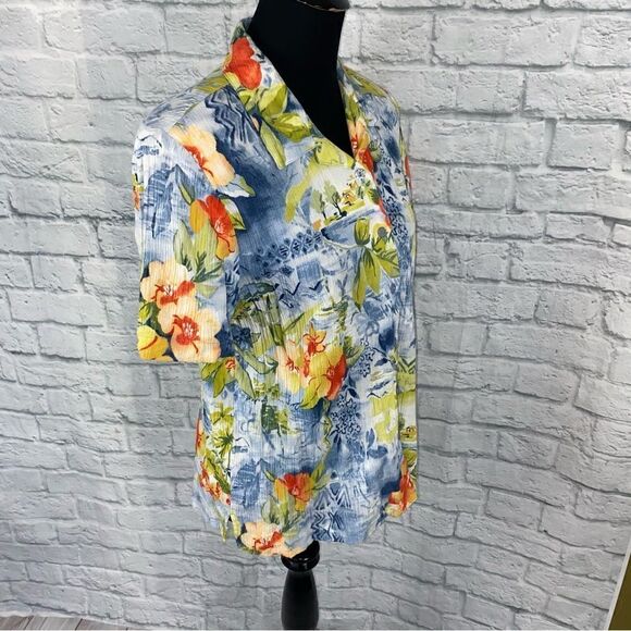 Koret 100% cotton tropical floral button down short sleeve collar top sz large w - Picture 4 of 11